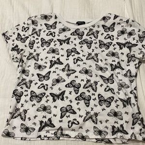 White crop top with black butterflies